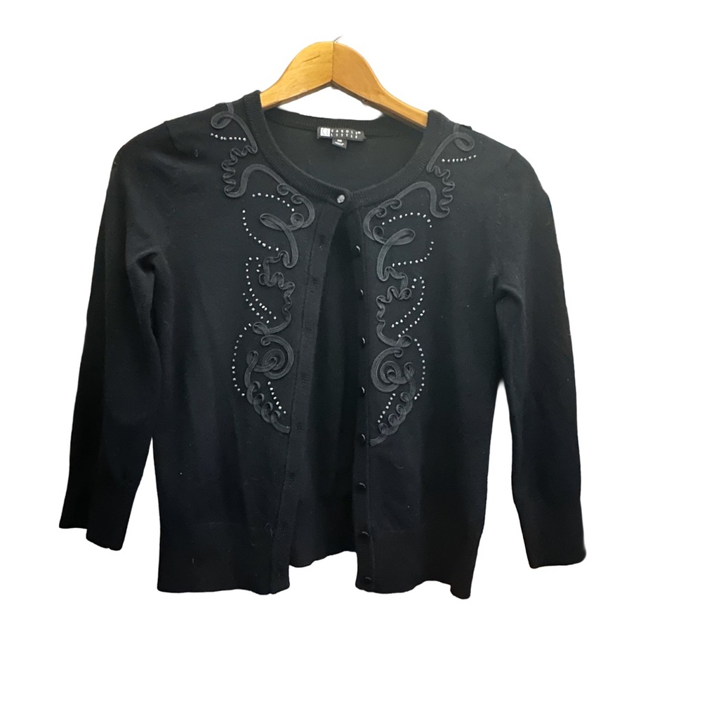 Carole Little Black Embellished Cardigan Sweater  XS Extra Small